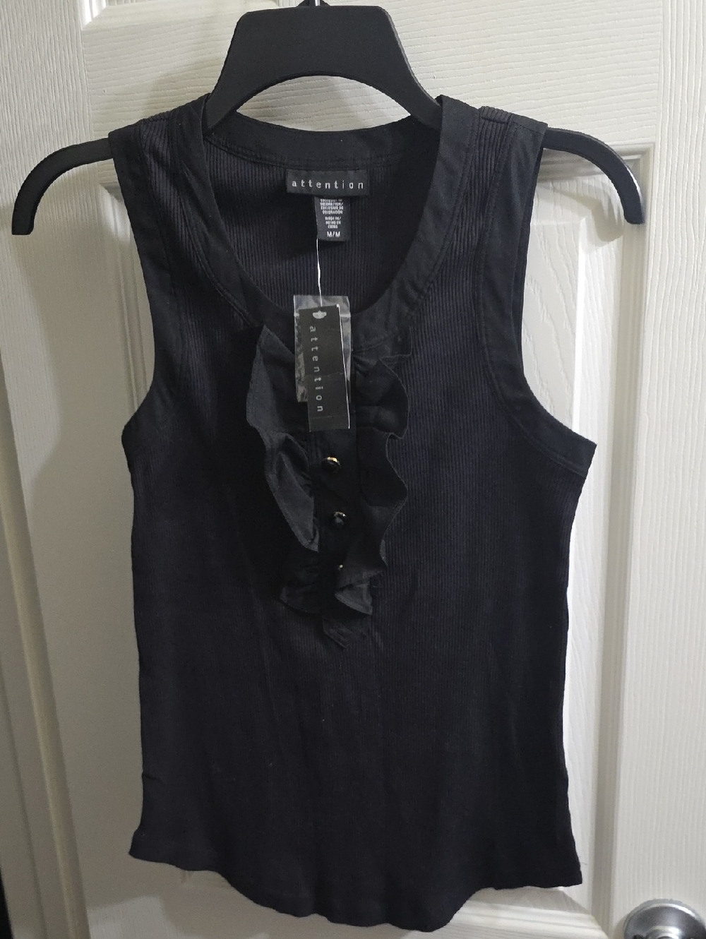 attention Black Ruffle-Front Ribbed Tank Size M